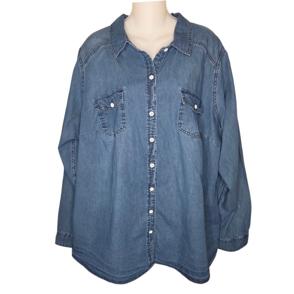 Torrid Plus Taylor Medium Wash Denim Button-Down Shirt, Long Sleeve, Size 3 (3X)